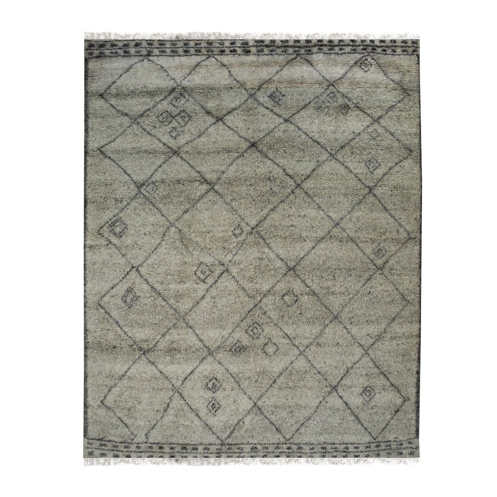 Gray Hand Knotted Wool Traditional Modern Moroccan Rug, 8' x 10', Soft Plush Accent - L