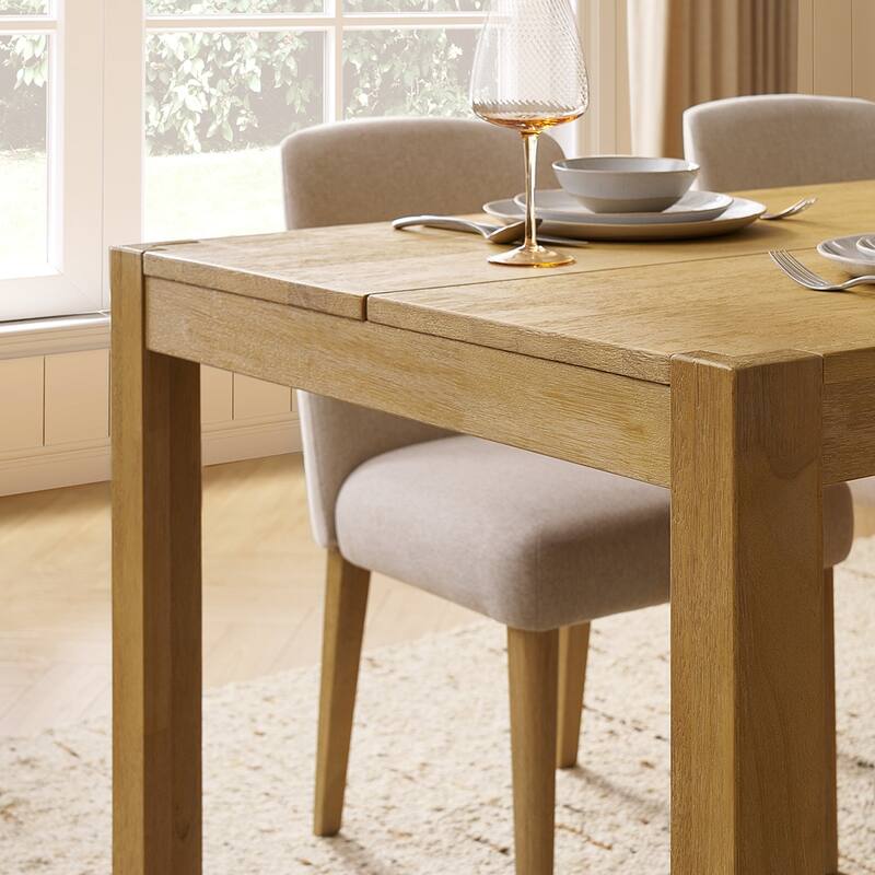 Mopio Logan Solid Wood Dining Table, Modern Farmhouse Solid Rubberwood with light wire brush for Dining Room and Kitchen