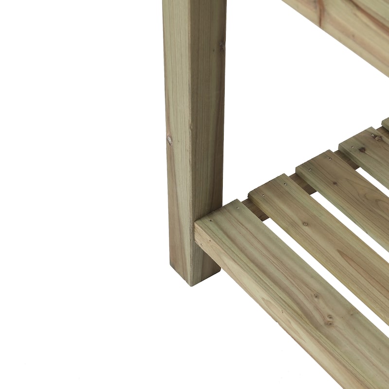 29.9" H Natural Wood Rectangular Raised Garden Planter with Shelf
