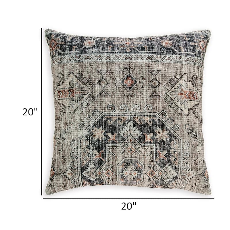 Throw Pillow Set of 4, 20 Inch, Polyester, Medallion Print, Brown, Gray