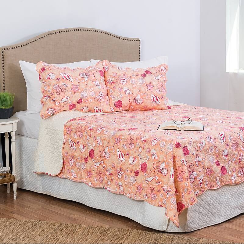 Lagoon Peach Quilt Set - 3 Piece - Queen