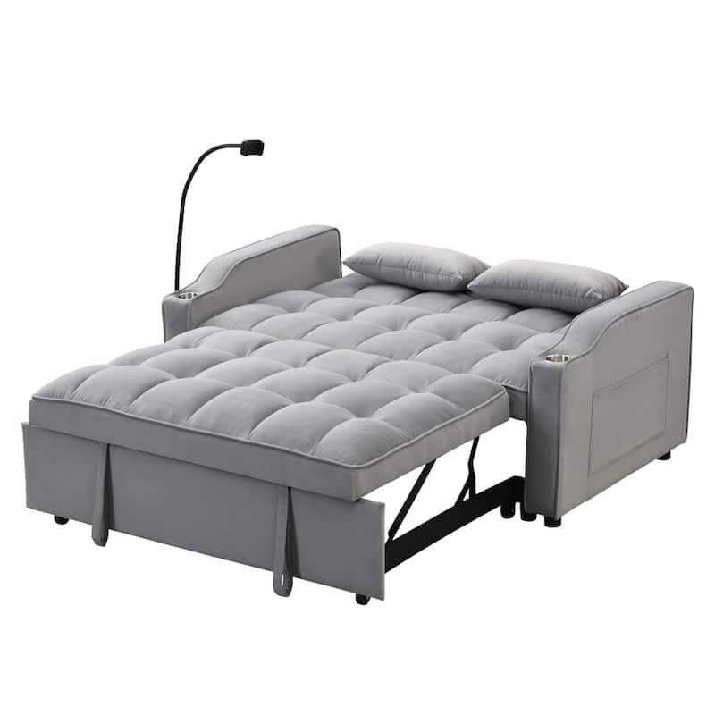 Modern Velvet Loveseat Futon Sofa with adjustable Reclining Backrest,Toss Pillows and Pockets