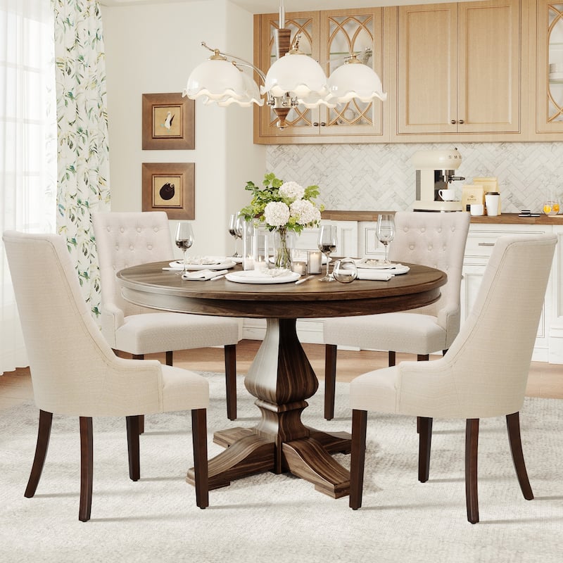 Ora Maison Set of 2 Wingback Dining Chairs - Tufted Linen-Like Fabric Upholstery, Elegant French Country Style for Dining Room