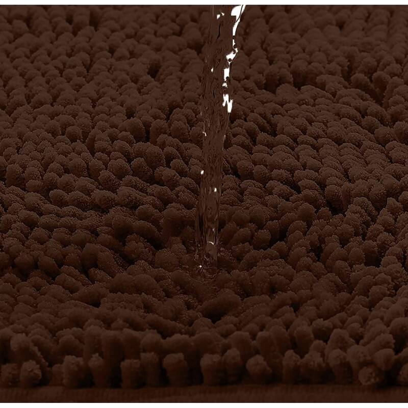 2 Piece Set Brown Soft Cozy Plush Chenille Bath Mat Bathroom Rug