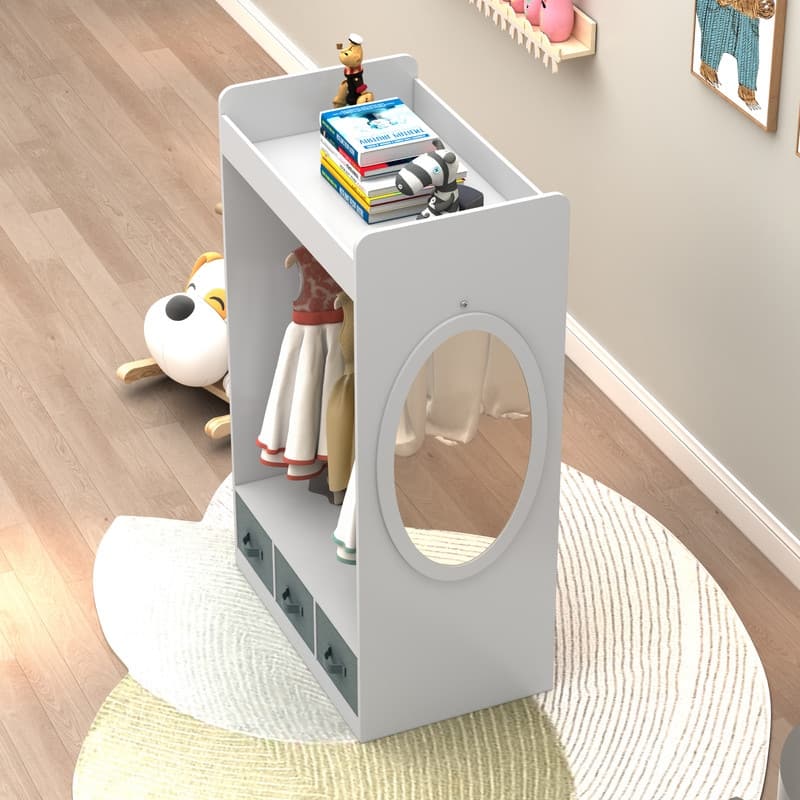 Kids Open Hanging Armoire Closet with Mirror