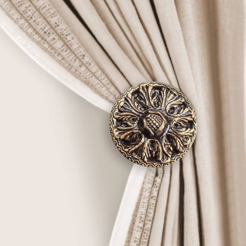2 Pcs Curtain Holdback for Curtains Wall Mounted Metal Drapery Hook for Door Window Treatment(Round Medallion)- By Deco Window