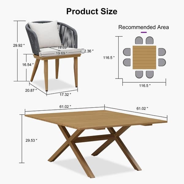 dimension image slide 4 of 6, PURPLE LEAF Outdoor patio Dining Set for Garden Deck Wicker Table and Chairs Set-7/9/11 Piece