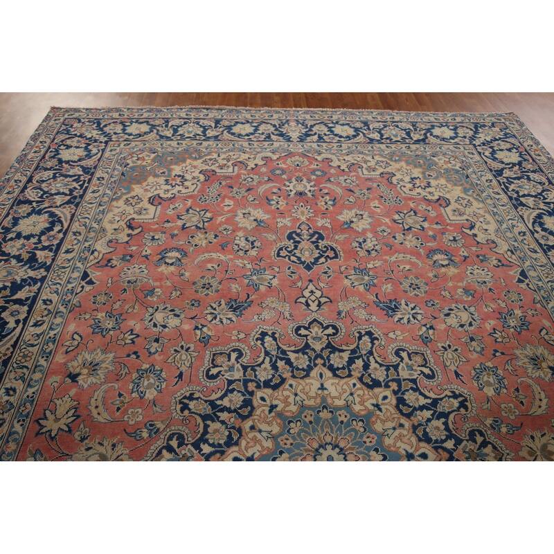 Traditional Pink Najafabad Persian Vintage Rug Handmade Wool Carpet - 9'8" x 12'9"