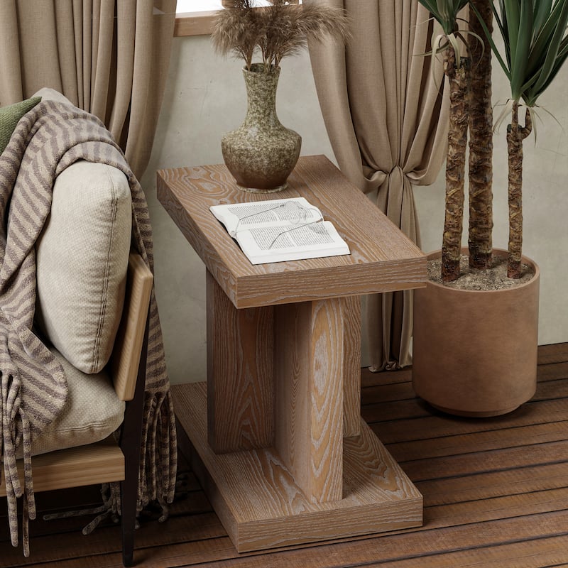 COZAYH Rustic End Table with Open Base Shelf, Simple Rectangular Side Table for Plants, Natural Grain Wood Accent Table - Natural