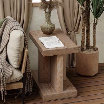 COZAYH Rustic End Table with Open Base Shelf, Simple Rectangular Side Table for Plants, Natural Grain Wood Accent Table