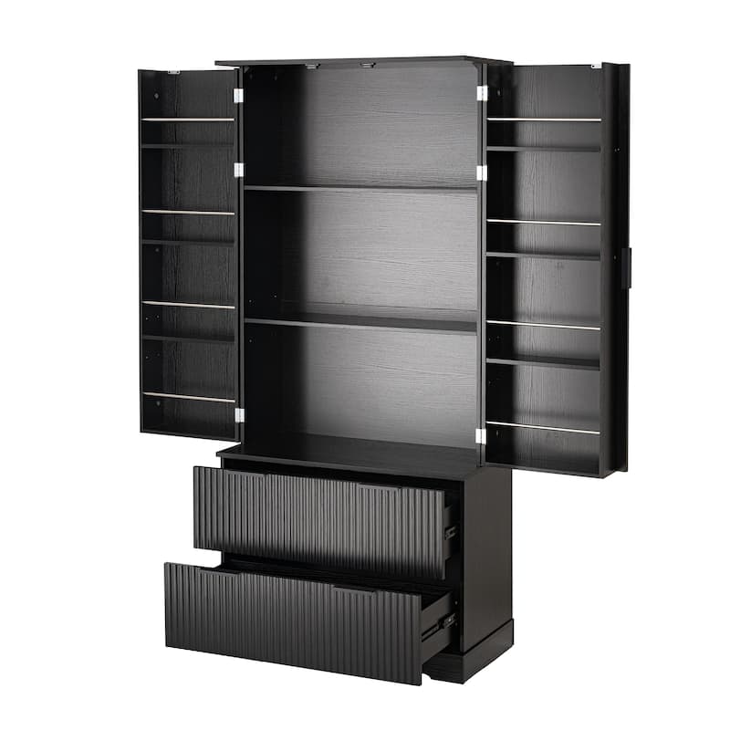 Pantry Storage with 2 Large Drawers, Tall Pantry Storage Cabinet with 8 Door Spice Rack, Freestanding Cupboard Cabinet