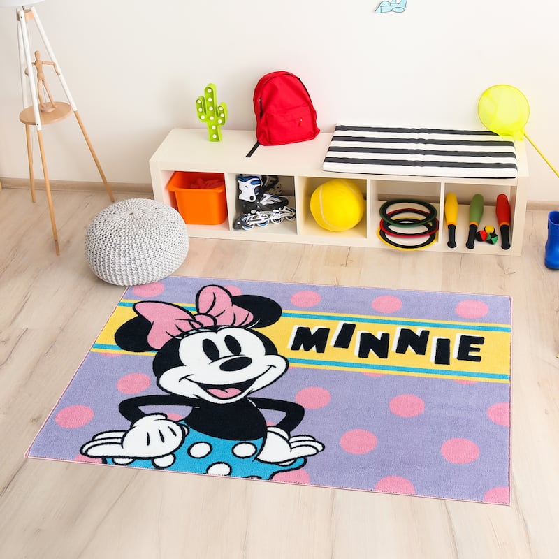 Licensed Minnie Mouse Dots Purple Pink Soft Polyester Non-Slip Digital Printed Youth Area Rug - 3' 4" x 4' 6"