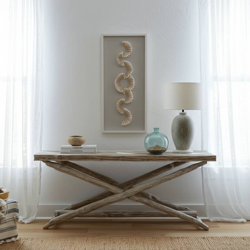 Shell Wood Frame Wall Art Textured Design Home Office - 40" White - 18" x 39" x 1" - Wood - Ivory