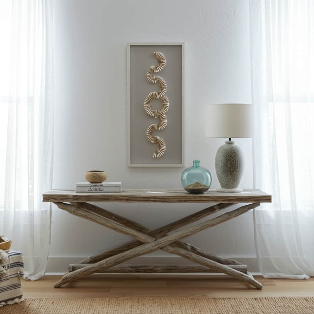 Shell Wood Frame Wall Art Textured Design Home Office - 40" White