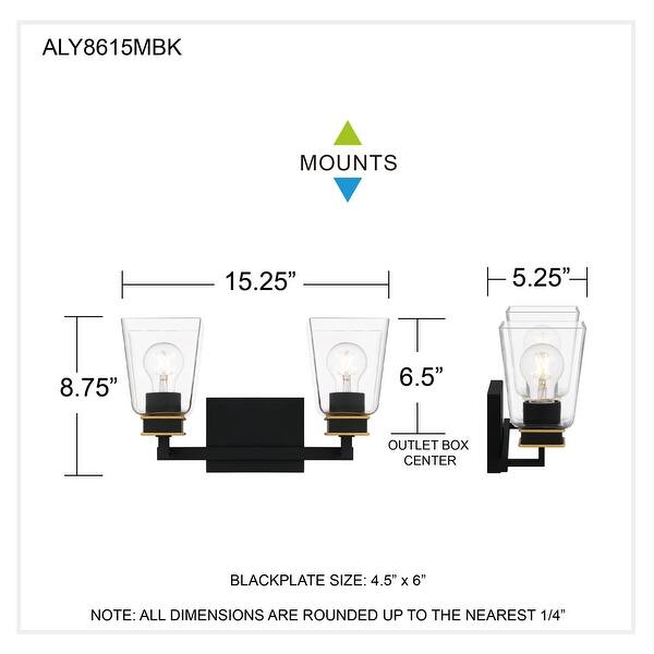 Almany 2-Light Matte Black Bath Light