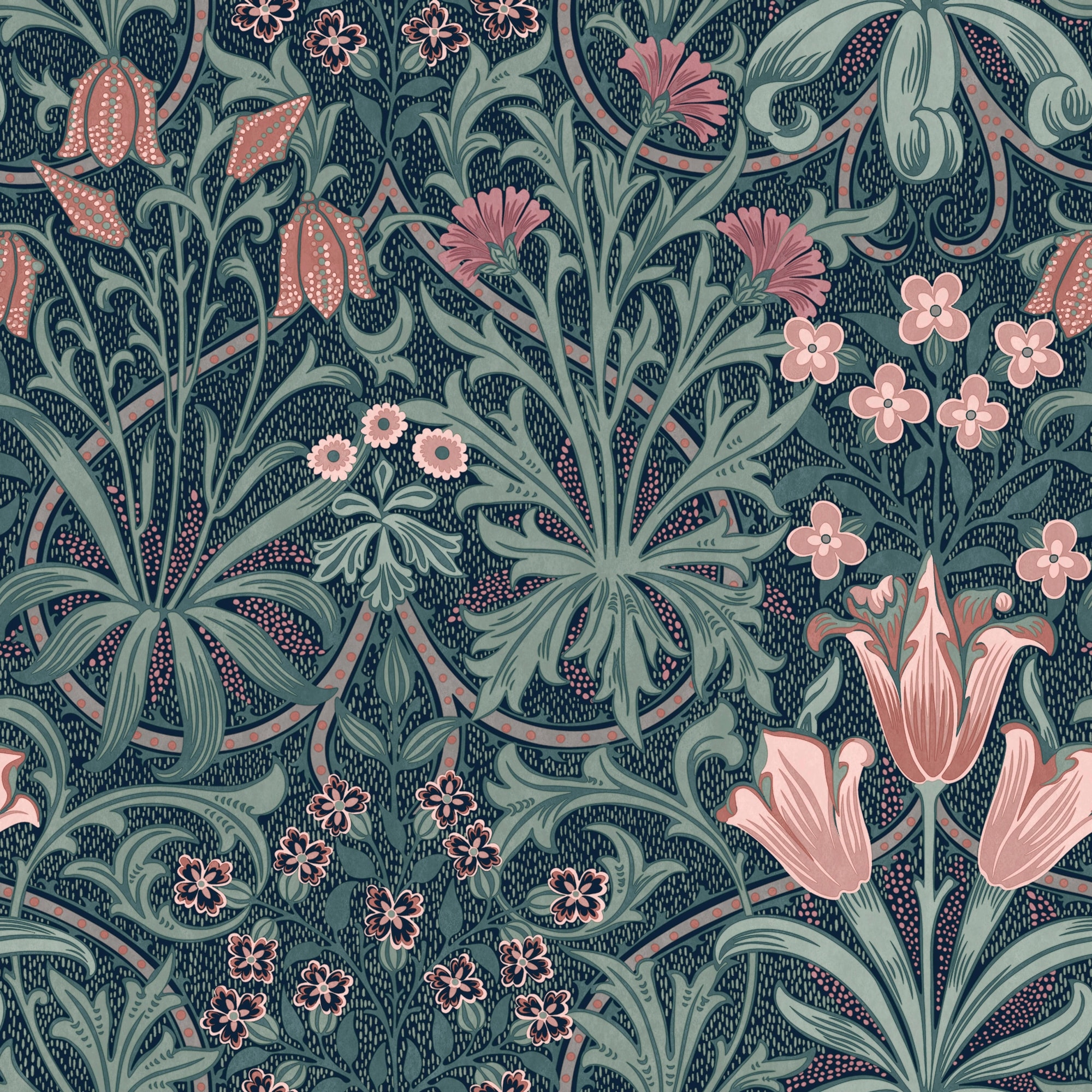 William Morris at Home Woodland Weeds Midnight Wallpaper - N/A