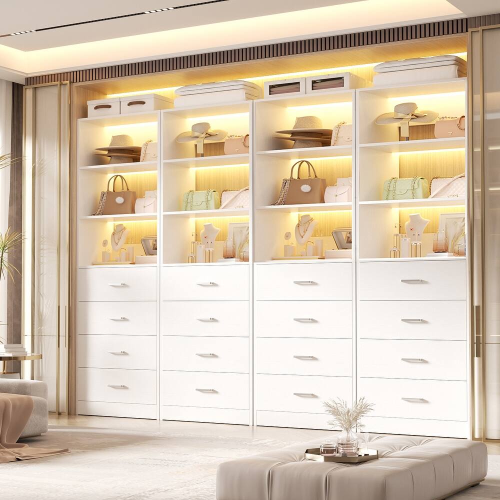 Freestanding Closet Organizer with 4 Drawers and 4 Shelves, Wooden Closet System for Walk-in Closet