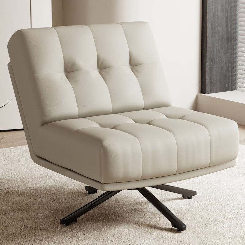 Leather 360-Degree Rotating Single Chair with Eco-Leather Upholstery - 27.55"Wx27.55"Dx34.64"H