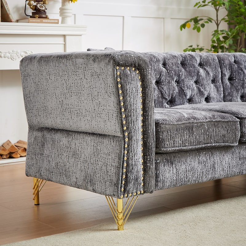 81.5" Chenille L-Shaped Sectional Sofa, 5-Seater Corner Couch with 3 Cushions