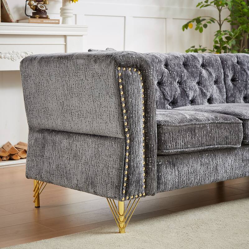 Grey 81.5'' L-Shaped 5-Seater Chenille Sectional Sofa with 3 Cushions, Stylish Corner Couch for Living Room, Bedroom