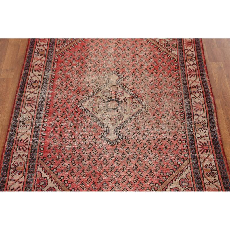 Hand Knotted Oriental 100% Wool Carpet Traditional Geometric Red Botemir Area Rug - 6' 7'' X 4' 2''