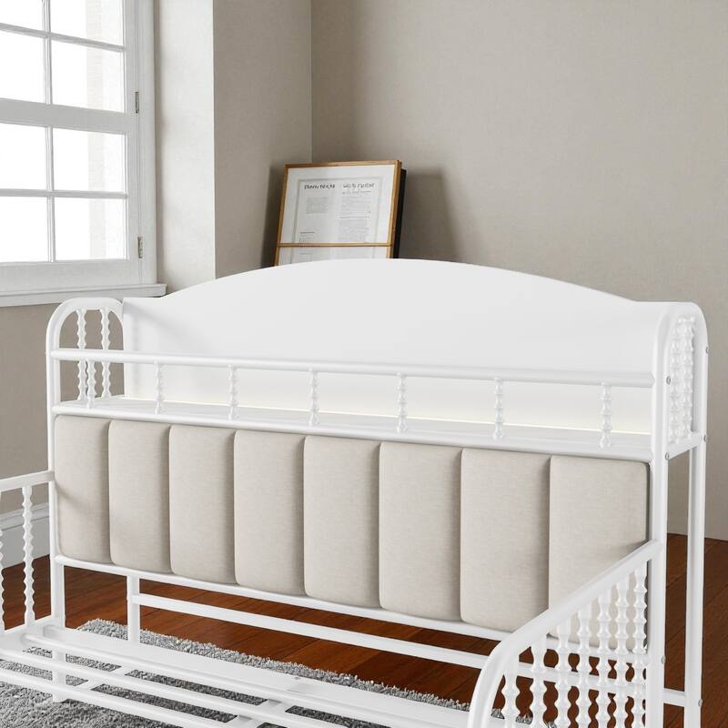 Twin/Full Size Metal Platform Bed with LED Lights and Upholstered Headboard, Kids Bed Frame with Storage Shelf