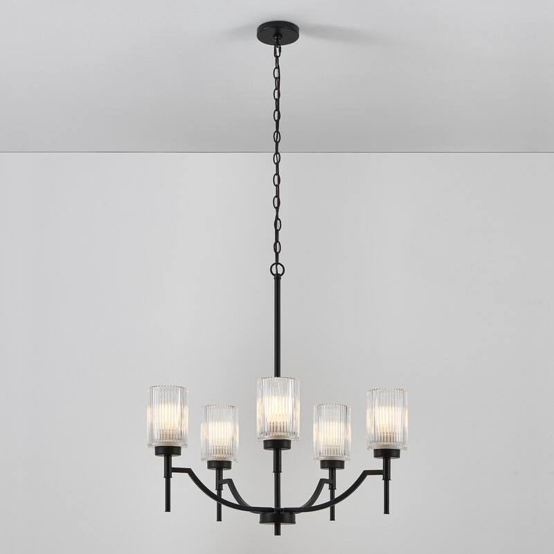 KAWOTI 5-Light Chandelier with Flutted Glass Shades - W27" x D27" x H27.5"