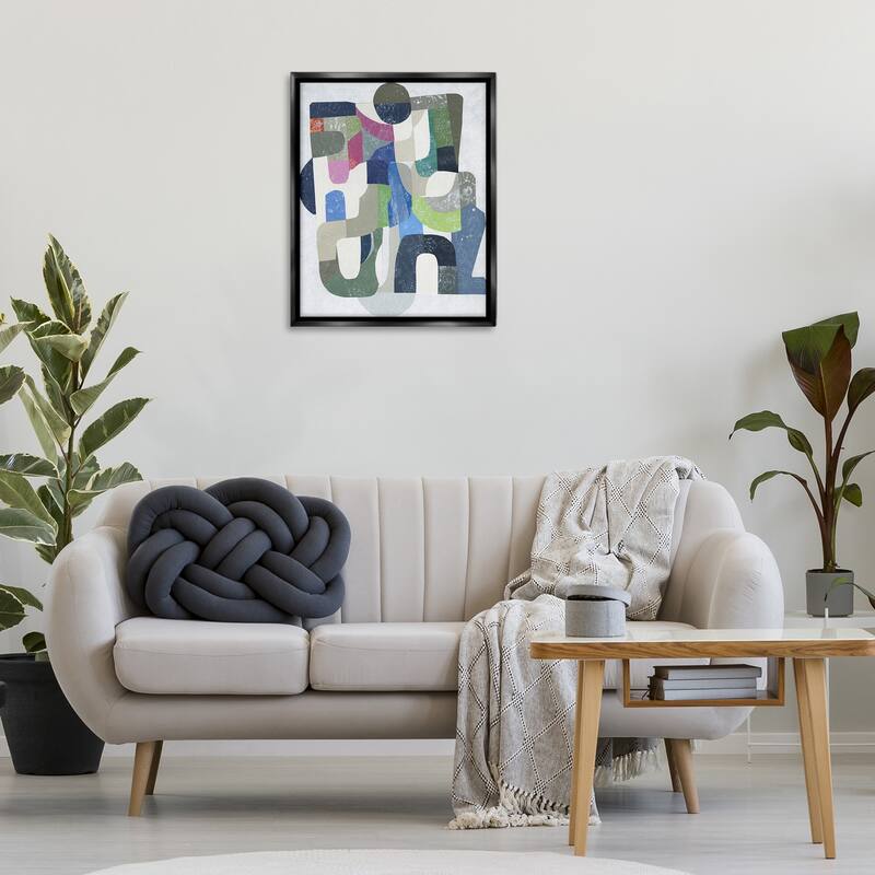 Stupell Retro Geometrics on Grey Framed Floater Canvas Wall Art Design By Coco Good