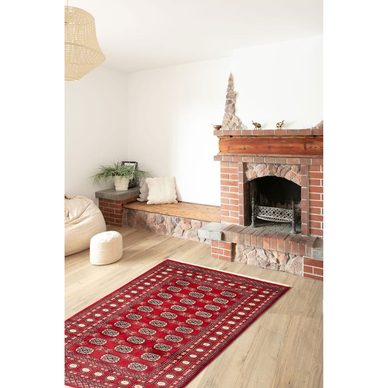 ECARPETGALLERY Hand-knotted Peshawar Bokhara Red Wool Rug - 4'2 x 5'11