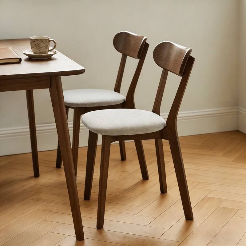 Solid Wood Dining Chairs Set of 2, Mid Century Modern Dining Chairs with Upholstered for Dining Room, Kitchen