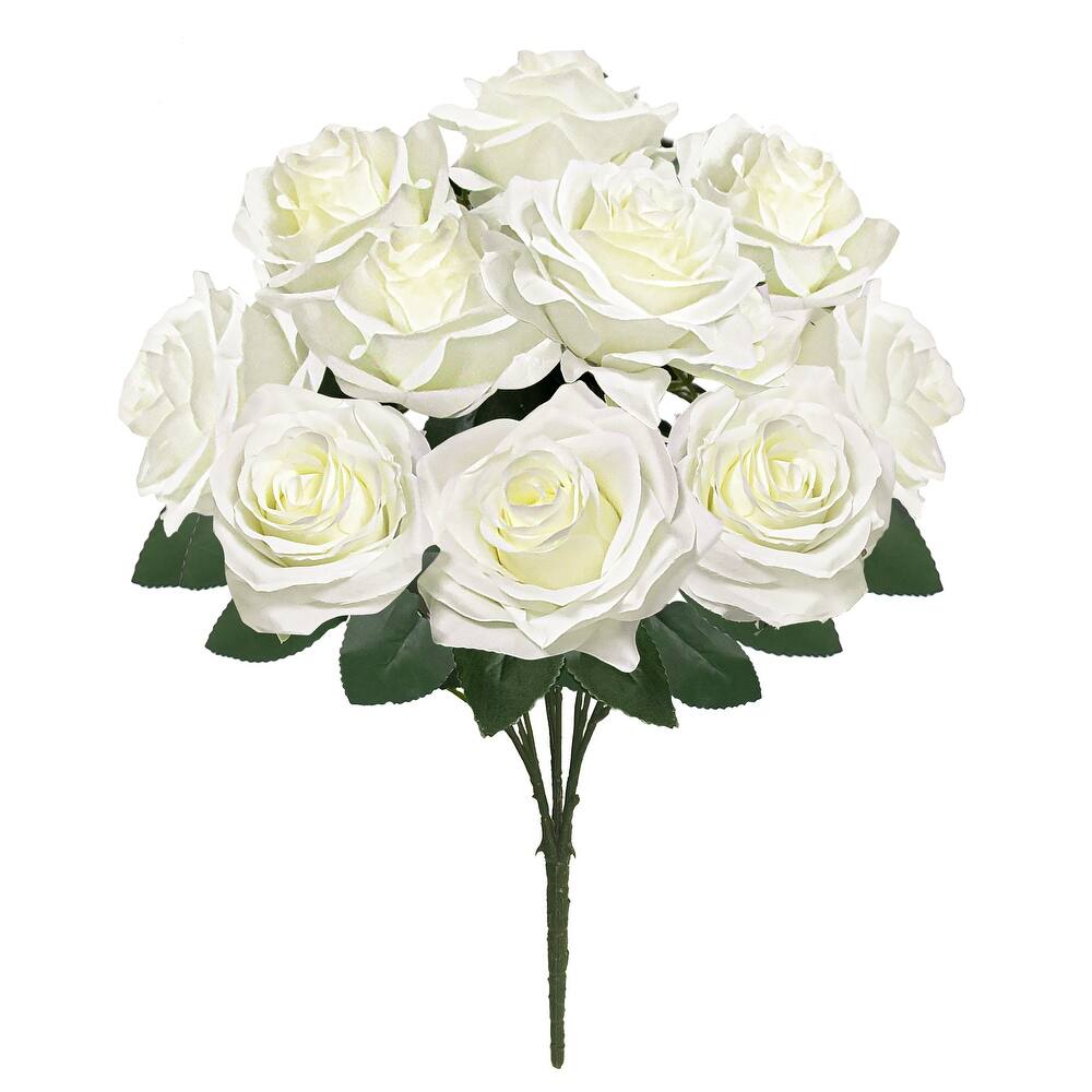 Set of 2 Artificial Queen Rose Flower Stem Bush Bouquet 18in