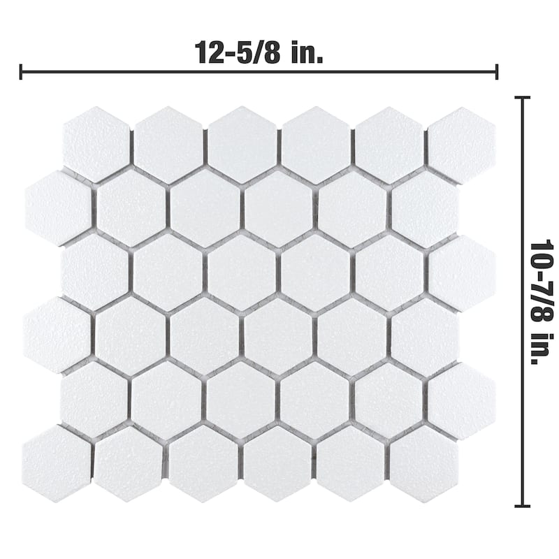 Merola Tile Hudson Due 2" Hex Crystalline White 10-7/8" x 12-5/8" Porcelain Mosaic Floor and Wall Tile