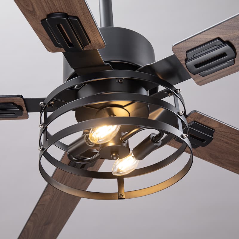 Vaczon 52" Industrial Reversible Wood 5-Blade Black Ceiling Fan with Light and APP Control