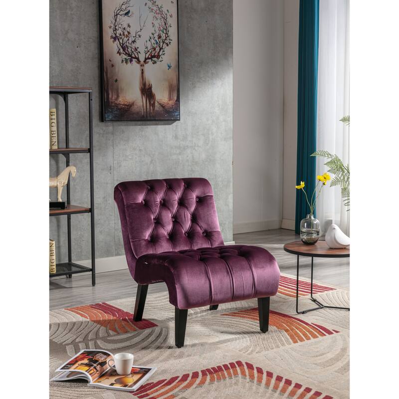 Modern velvet armless lounge chair with upholstered fabric solid wood legs for bedroom, living room, office