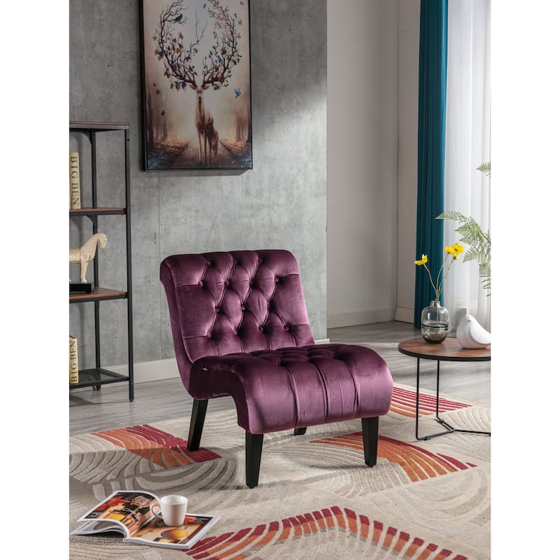 Velvet Upholstered Leisure Chair For Living Room With Wood Legs