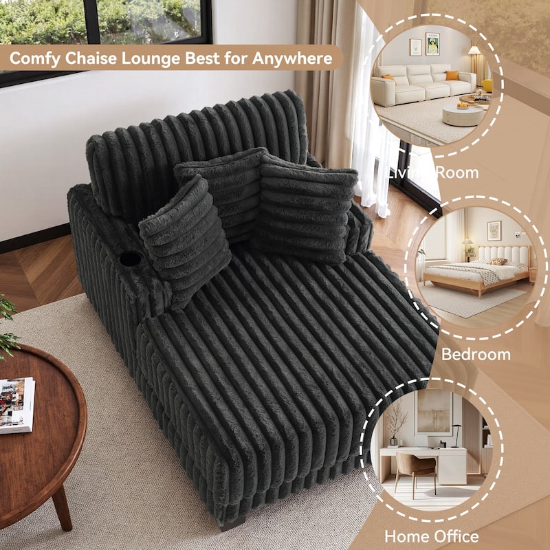 Modern Upgraded Plush Fabric Sofa Chaise Lounge with Pillows