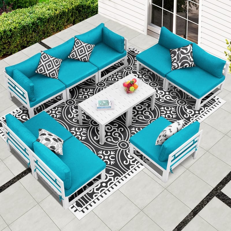 FINCATI 10-Piece Outdoor Furniture Aluminum Patio Set, 29'' Deep Wide Seating Aluminum Patio Furniture Set with Coffee Tables