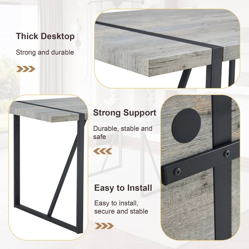 Roomfitters Industrial Dining Table for 4-6 with Light Grey Patterned MDF Top and Black Metal Frame