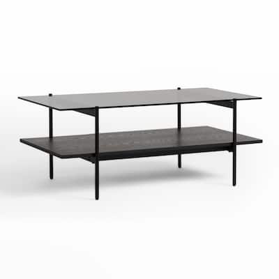 Modrest Conley Mid-Century Modern Grey Glass & Black Ash Coffee Table