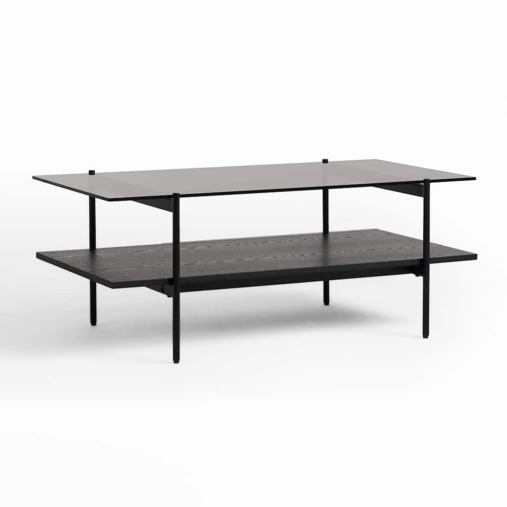 Modrest Conley Mid-Century Modern Grey Glass & Black Ash Coffee Table