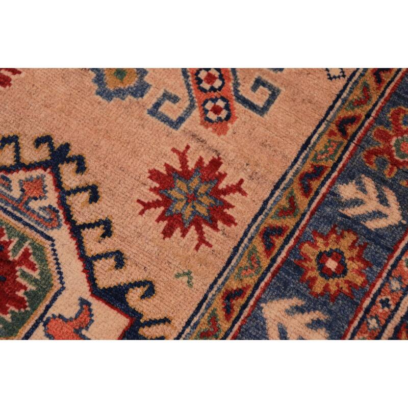 Tribal Kazak Miriam Peach/Light Blue Wool Runner - 2'10'' x 9'8''