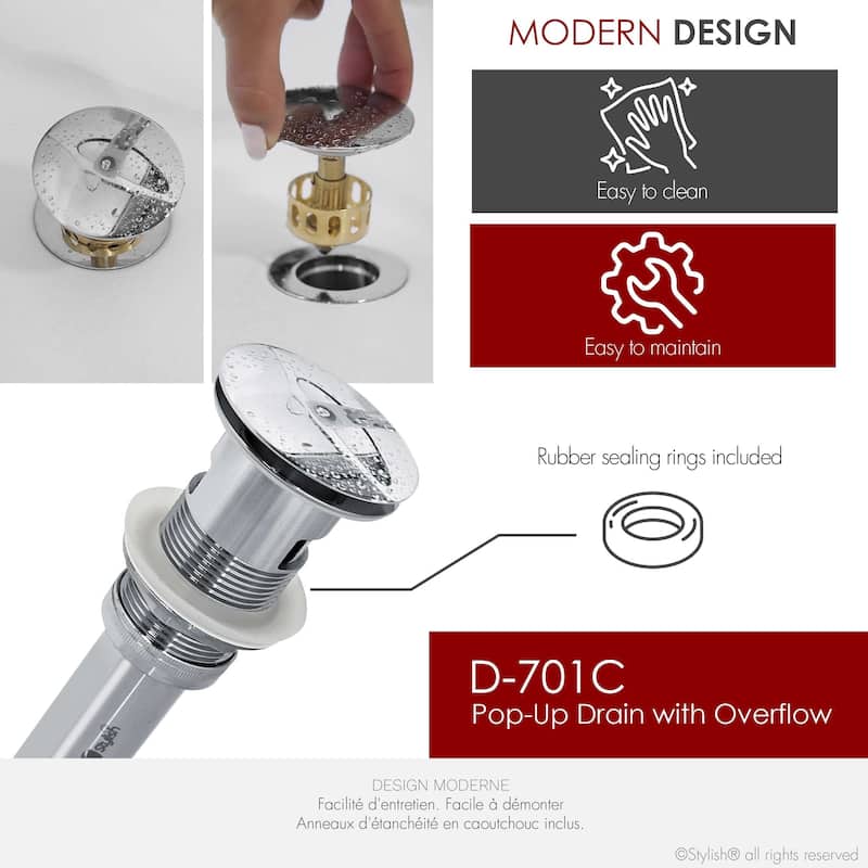 STYLISH Pop-Up Bathroom Sink Drain with Overflow D-701