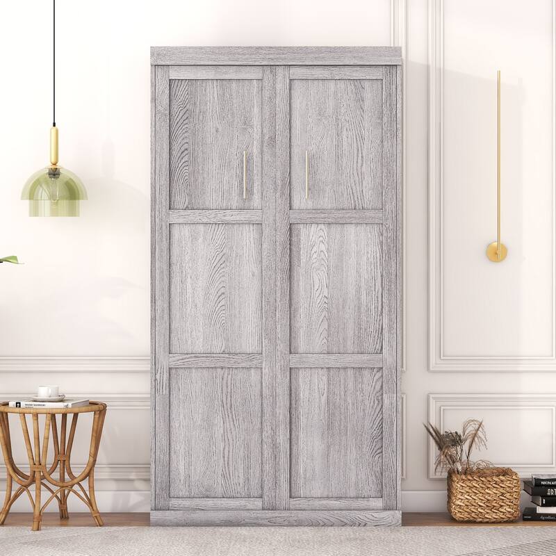Full Size Gray Murphy Bed with Foldable Cabinet Design and Hidden Legs - MDF & Metal