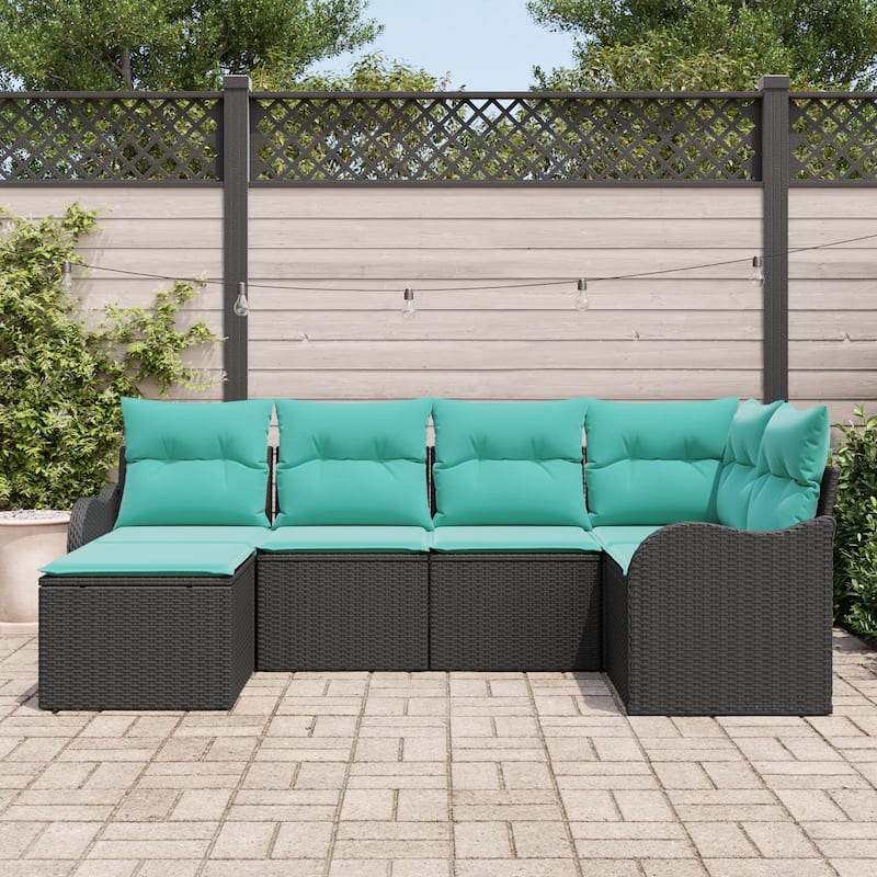 vidaXL 6 Garden Sofa Set with Cushions Black Poly Rattan - 91.5 x 48.2 x 27.2