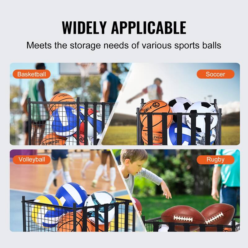 Rolling Sports Ball Storage Cart Steel Storage Rack for Garages, Playgroup, Gym and Schools