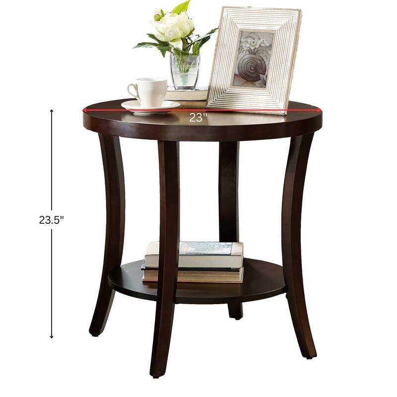 Perth Espresso Round End Table with Shelf - End Table
