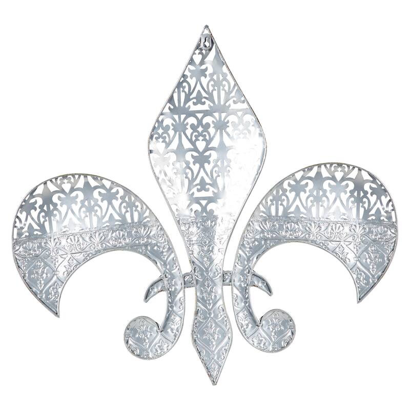 Metal Fleur De Lis Wall Decor with Perforated Details - Brown - Roche River Decor