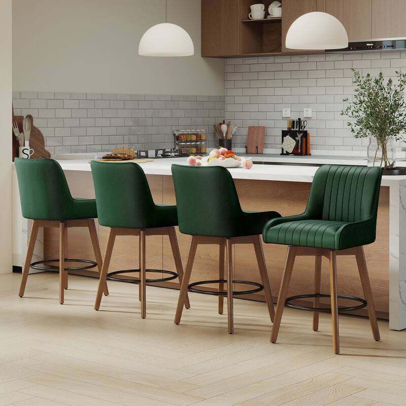 26" Faux Leather Upholstered Wood Swivel Counter Stool Set of 3 or 4 - 38.8"H x 20.5"W x 21.7"D
