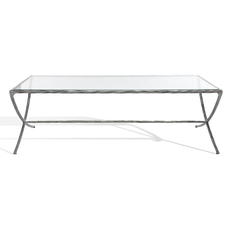 SAFAVIEH Couture Italia Rectangle Metal Coffee Table - 48 In. W x 28 In. D x 15 In. H - 48"W x 28"D x 15"H - Silver/Glass