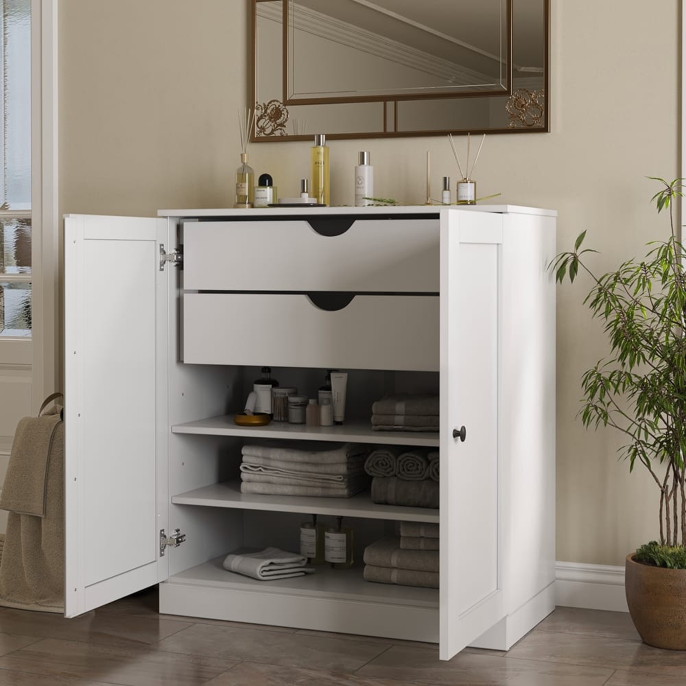 Palace Imports 100% Solid Wood Bathroom Storage Cabinet, Shaker Doors, 2 Drawers, Adjustable Shelves, 32" Wide, 35.75" Tall